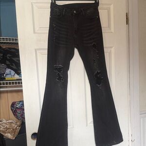 SHEIN Black Distressed Wide Leg Jeans